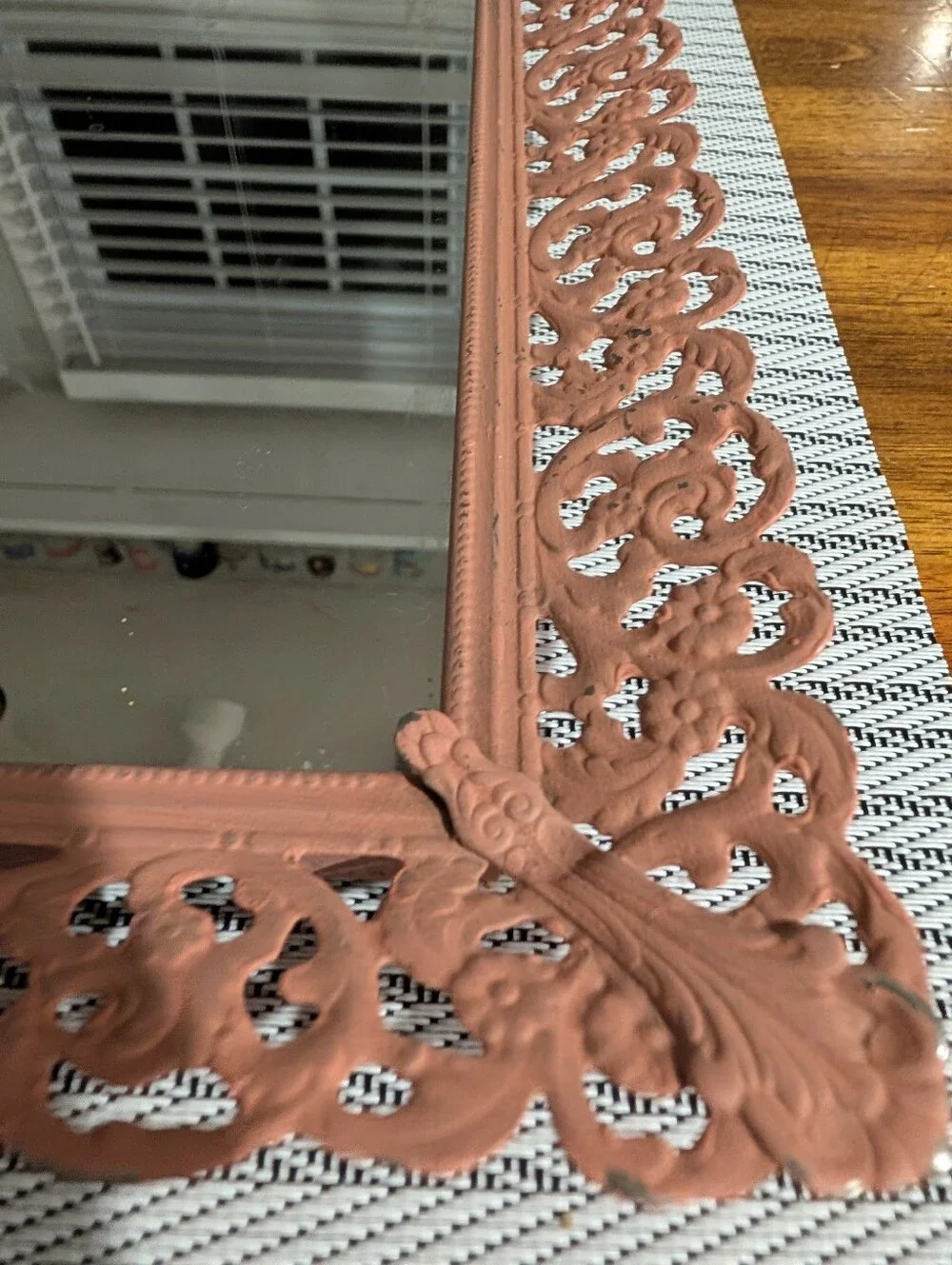 Vintage Filigree Vanity Mirror Tray Pink